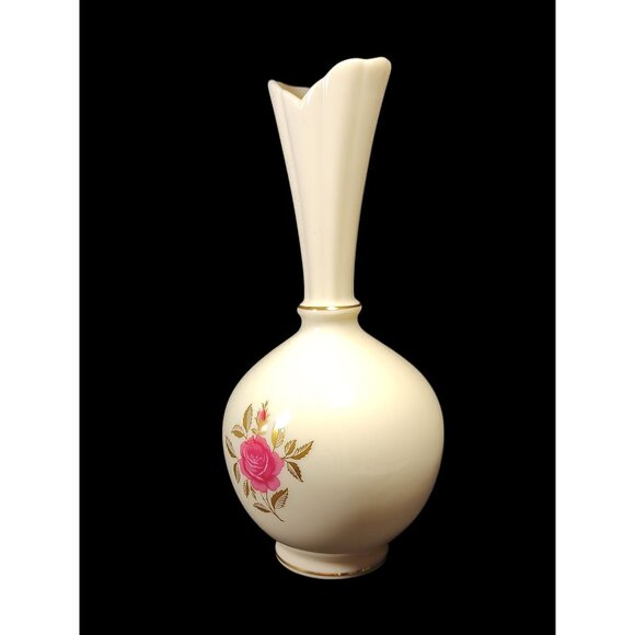Lenox Rhodora Porcelain Vase w/ Pink Rose & 24kt Gold Trim, Vintage - Picture 6 of 10